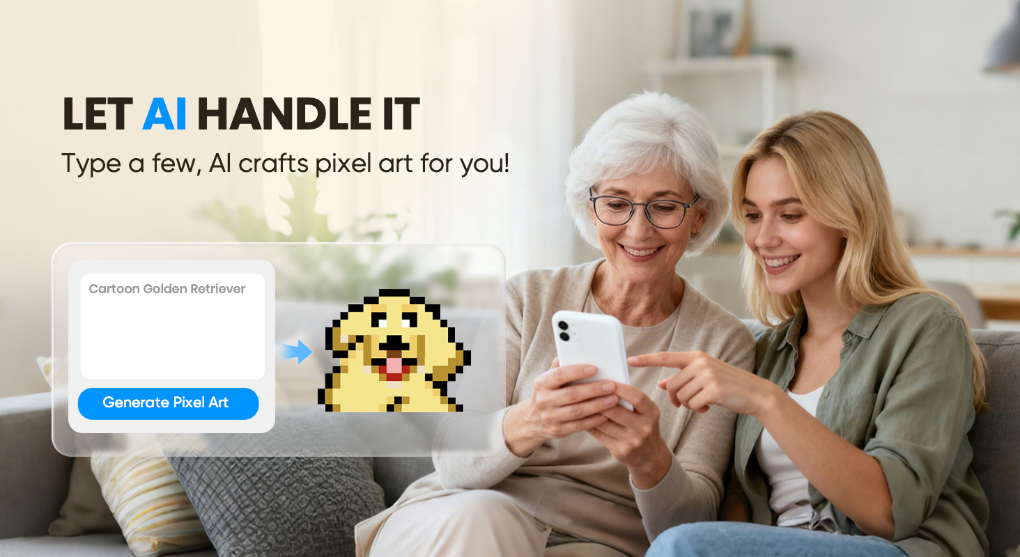 PixelMug app AI feature generates pixel art easily from images or text