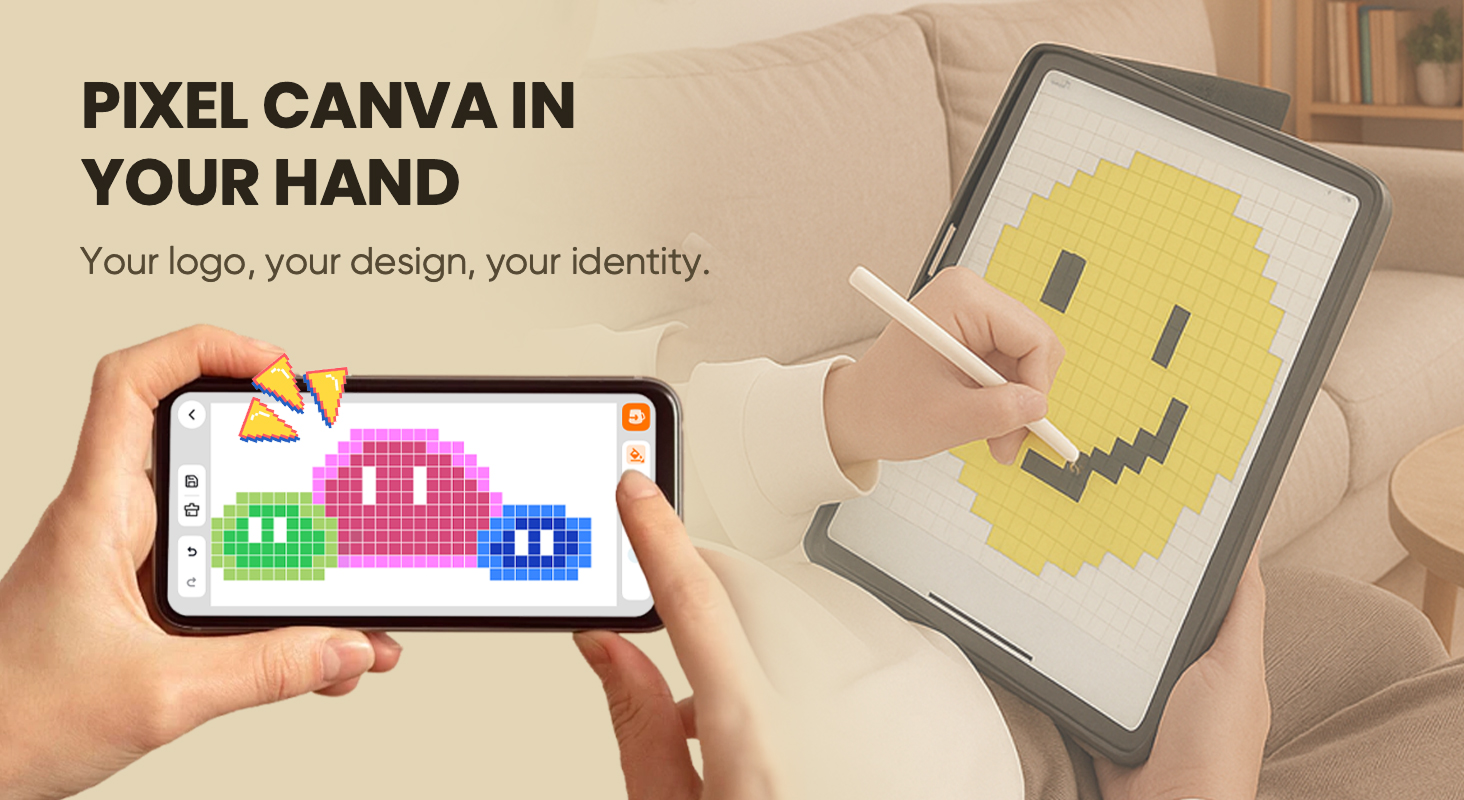 PixelMug app feature allowing users to freely create pixel art