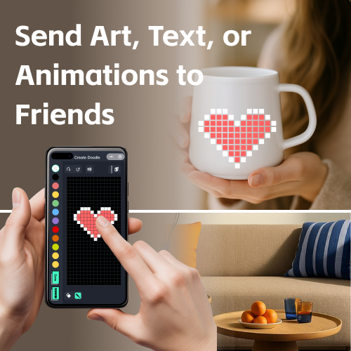 Sending pixel messages remotely through PixelMug mobile app