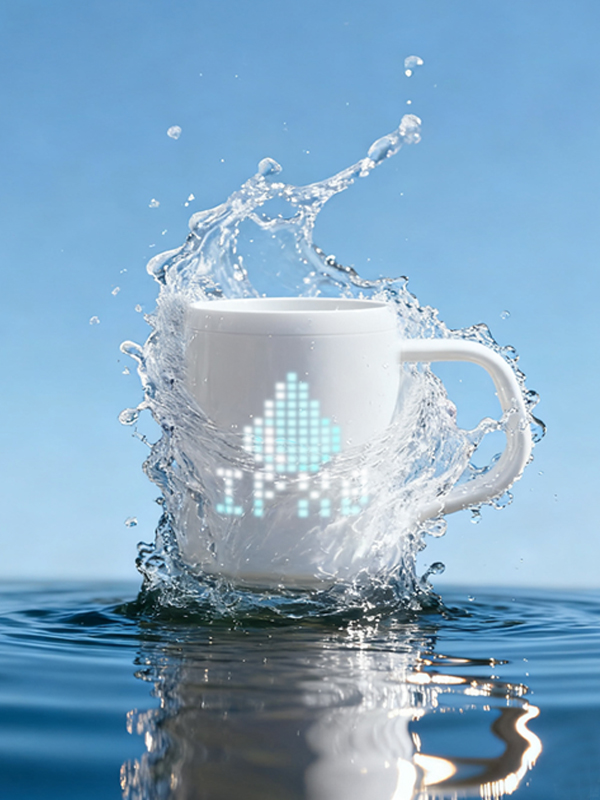 PixelMug waterproof scene demonstrating IPX8 level protection