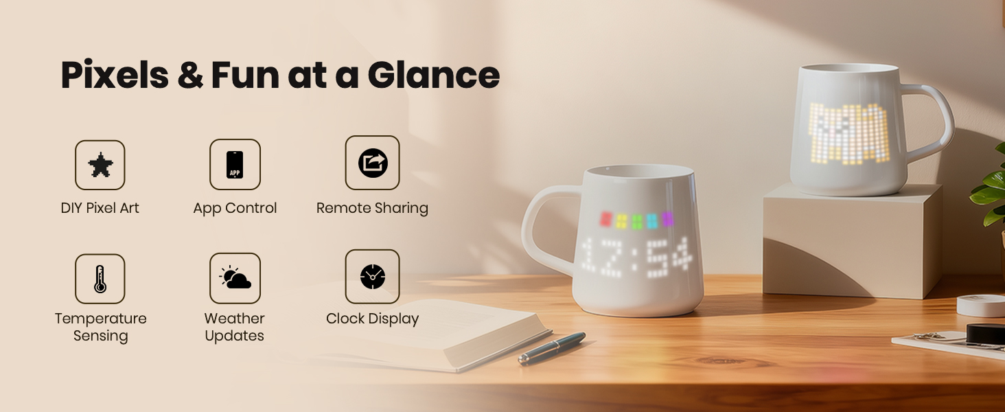 Banner showcasing PixelMug’s main smart features and highlights