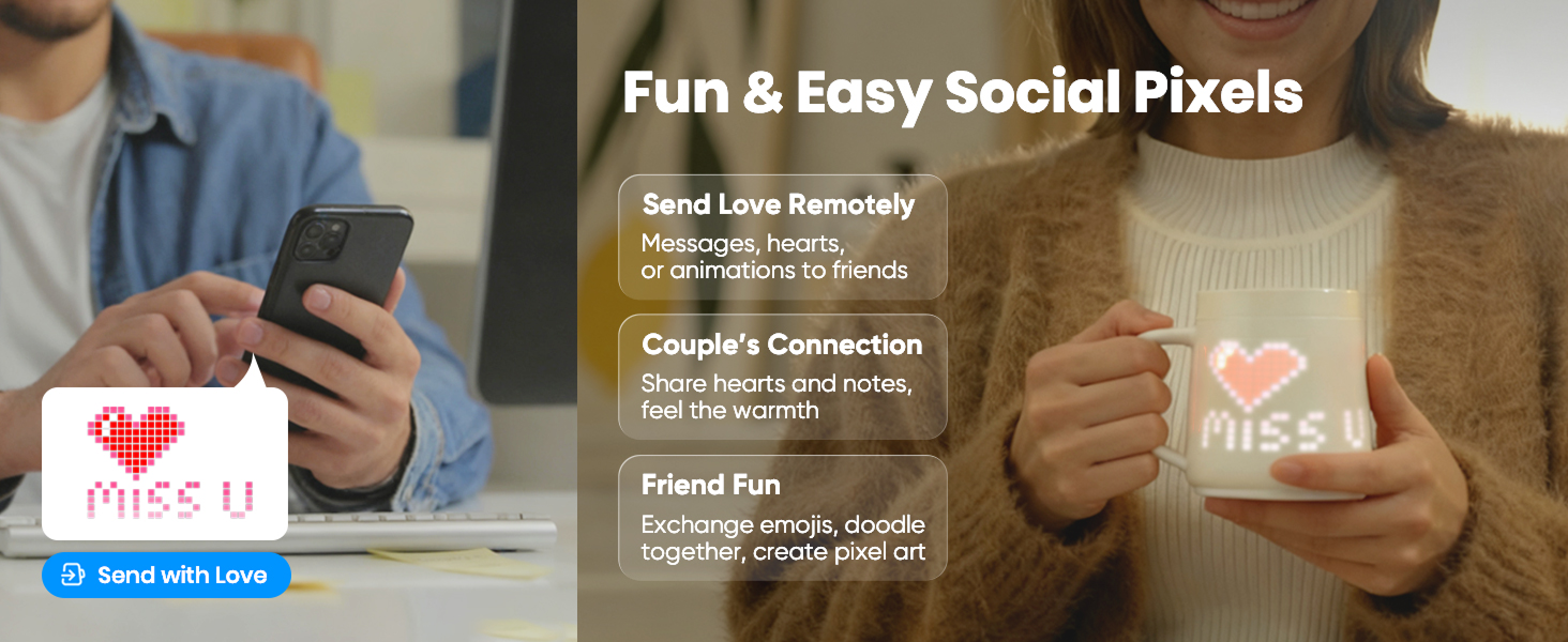 PixelMug social feature allowing users to send remote pixel messages