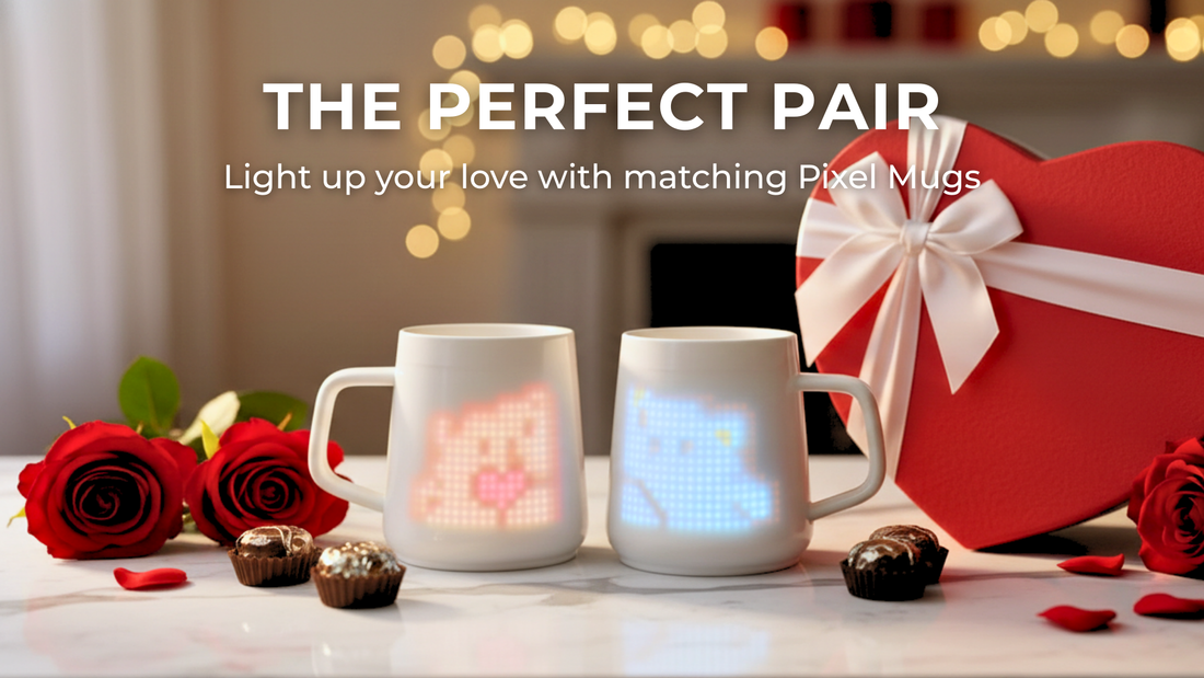 Pixelmug P1 smart pixel display mug showing customizable pixel art and animated designs via app control
